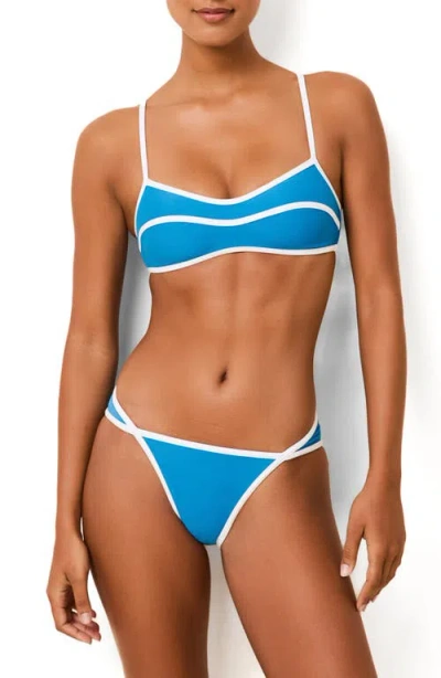 Solid & Striped Contrast Binding Bikini Bottoms In Blue