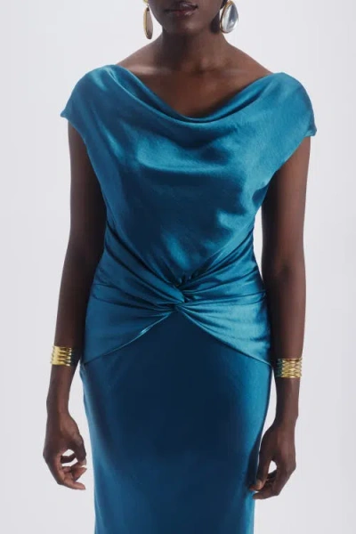 Amsale Gerafftes Hammered Kleid In Blue