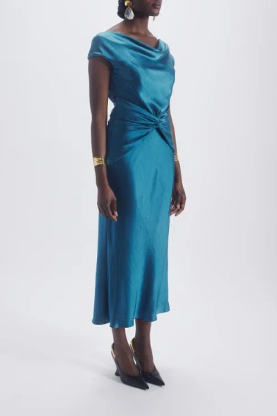 Amsale Gerafftes Hammered Kleid In Blue