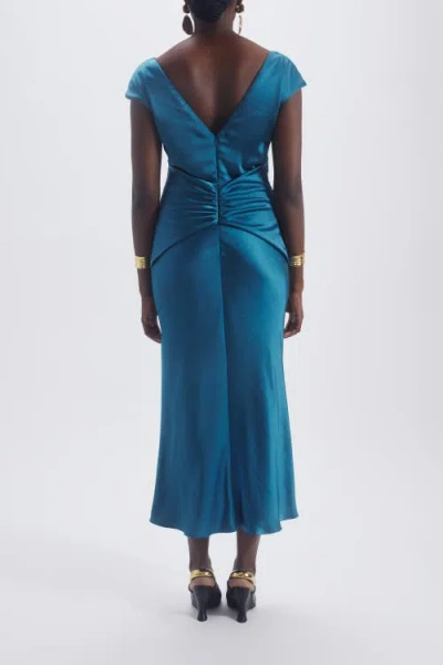 Amsale Gerafftes Hammered Kleid In Blue