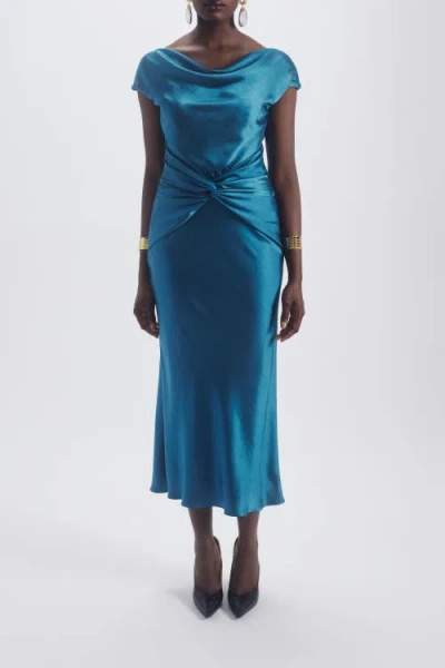 Amsale Gerafftes Hammered Kleid In Blue