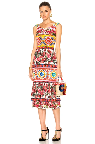 Dolce & Gabbana Charmeuse Silk Printed Tube Dress In Multi