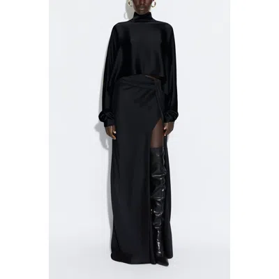 Lapointe Satin Caftan Top In Black