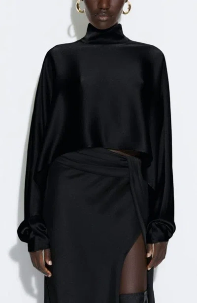 Lapointe Satin Caftan Top In Black