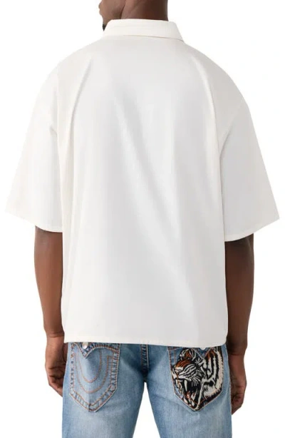True Religion Half Zip Tiger Short Sleeve Shirt In White