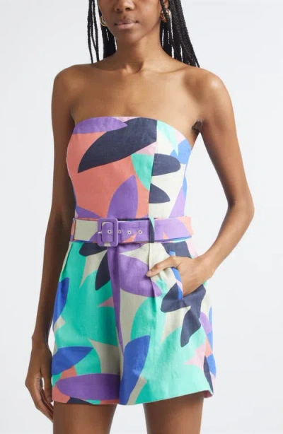 Ramy Brook Isobel Linen Blend Strapless Romper In Multi