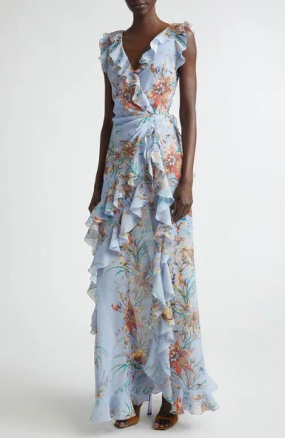 Etro Ruffled Tiered Paisley And Floral-print Satin Maxi Dress In Blue