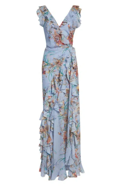 Etro Ruffled Tiered Paisley And Floral-print Satin Maxi Dress In Blue