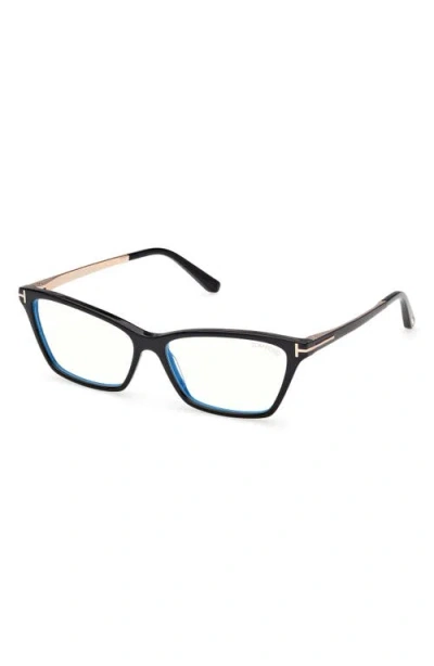 Tom Ford 56mm Blue Block Rectangular Eyeglasses In Black