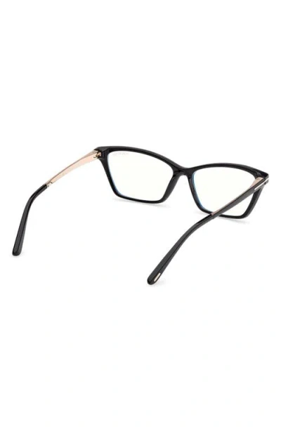 Tom Ford 56mm Blue Block Rectangular Eyeglasses In Black