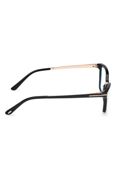 Tom Ford 56mm Blue Block Rectangular Eyeglasses In Black
