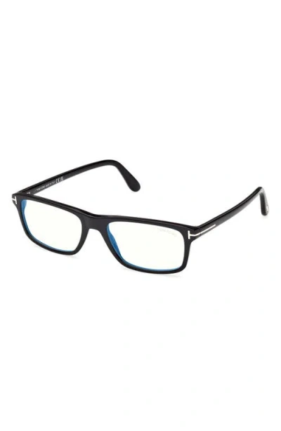 Tom Ford 53mm Rectangular Blue Light Blocking Glasses In Black