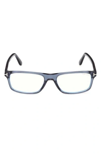 Tom Ford 53mm Rectangular Blue Light Blocking Glasses In Blue