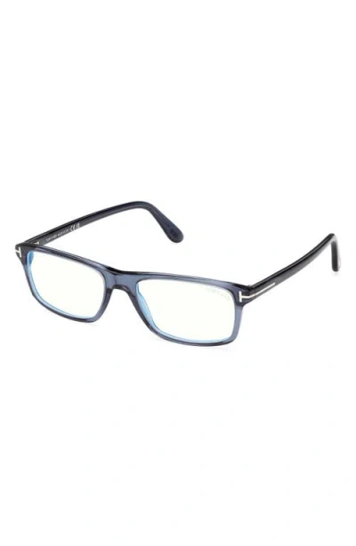Tom Ford 53mm Rectangular Blue Light Blocking Glasses In Blue