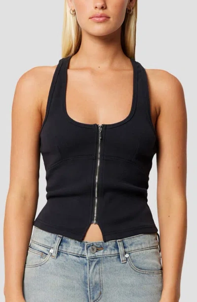 Abrand Zip Front Bustier Tank In Black