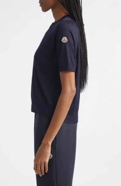 Moncler Raglan-sleeve Wool T-shirt In Blue