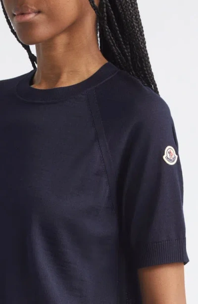Moncler Raglan-sleeve Wool T-shirt In Blue