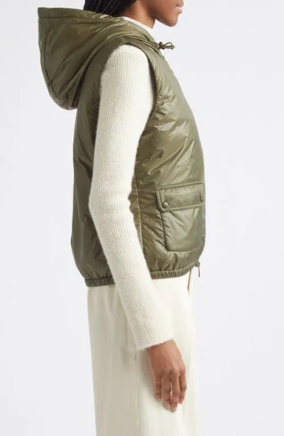 Moncler Lansette Hooded Shell Vest In Green