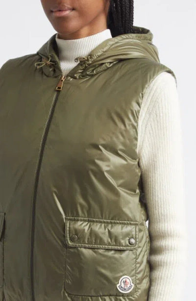 Moncler Lansette Hooded Shell Vest In Green