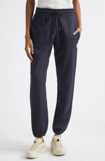 Moncler Logo Cotton Blend Fleece Sweatpants In Blue