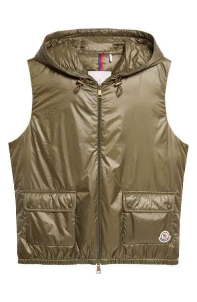Moncler Lansette Hooded Shell Vest In Green