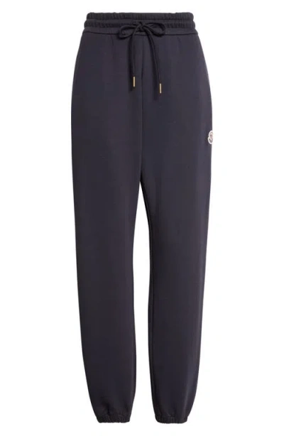 Moncler Logo Cotton Blend Fleece Sweatpants In Blue