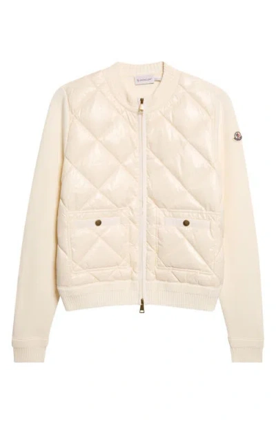 Moncler Womens Miscellaneous Hybrid Logo-badge Nylon And Cotton-knit Cardigan Xl In Neutral