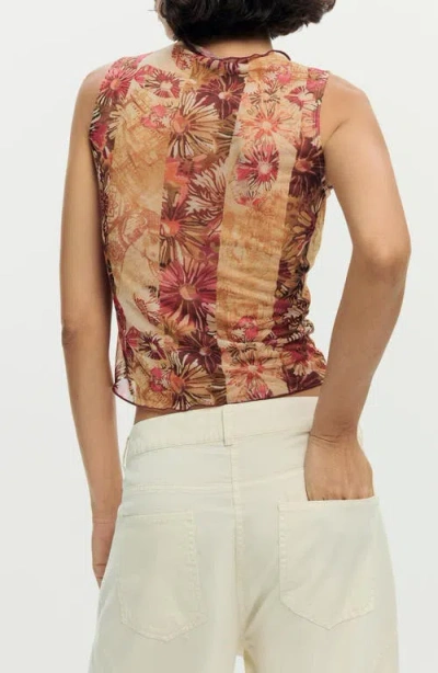 Desigual Cinched Tie Sleeveless Crop T-shirt In Multi