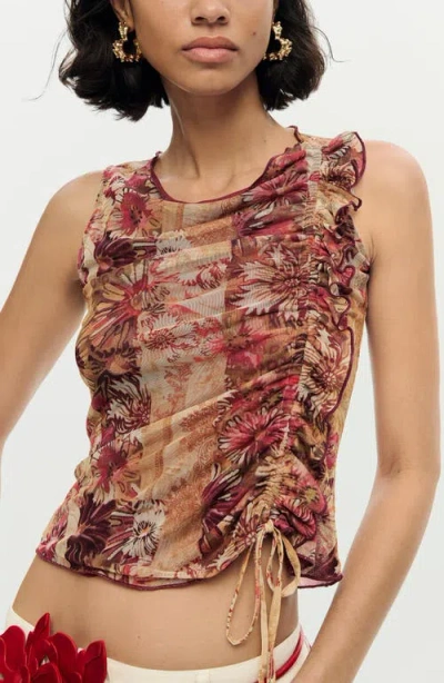 Desigual Cinched Tie Sleeveless Crop T-shirt In Multi