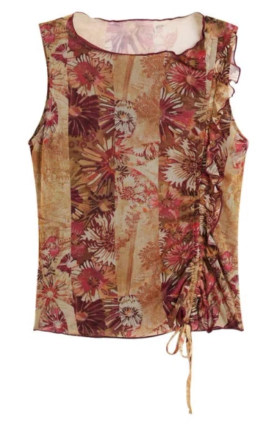 Desigual Cinched Tie Sleeveless Crop T-shirt In Multi