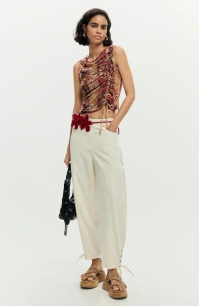 Desigual Cinched Tie Sleeveless Crop T-shirt In Multi
