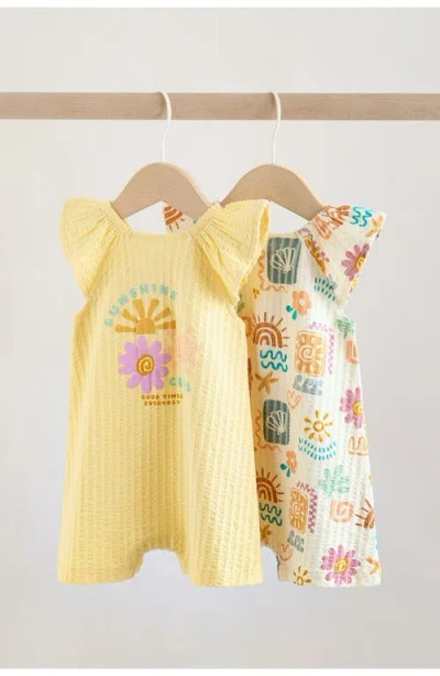 Next 2-pack Assorted Frill Cotton Rompers In Yellow