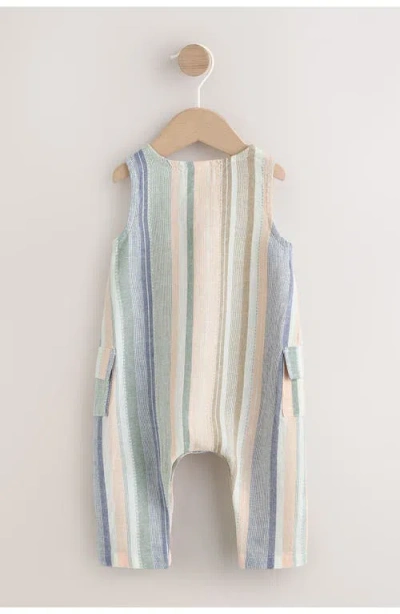 Next Linen Blend Woven Stripe Romper In Multi