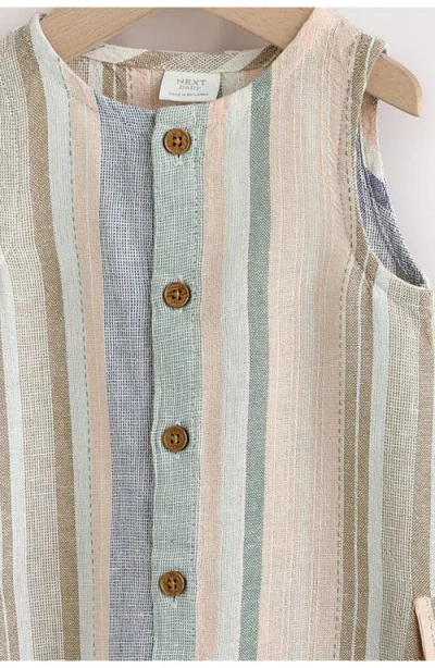 Next Linen Blend Woven Stripe Romper In Multi