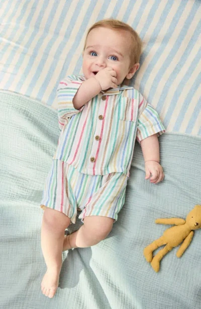 Next Multi Stripe Linen Blend Romper In Multi