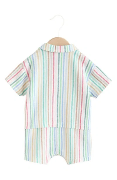 Next Multi Stripe Linen Blend Romper In Multi
