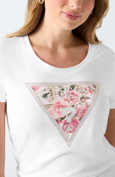 Guess Peony Triangle Graphic T-shirt In White
