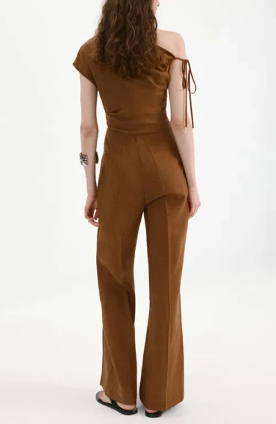 Mango Asymmetrical Lyocell-linen Jumpsuit In Tobacco Brown