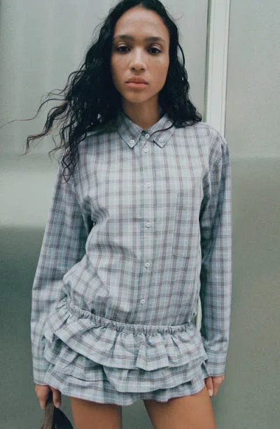 Mango Ruffled Check Shorts In Blue