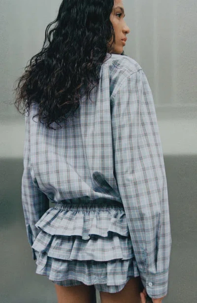 Mango Ruffled Check Shorts In Blue