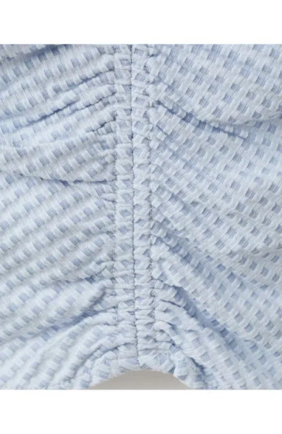 Mango Micro Check Ruched Cotton Blend Top In Blue