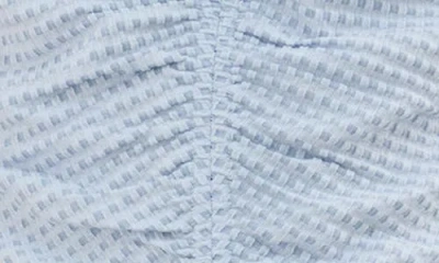 Mango Micro Check Ruched Cotton Blend Top In Blue
