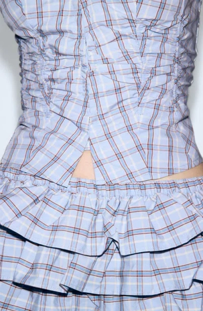 Mango Ruched Sleeveless Top In Blue