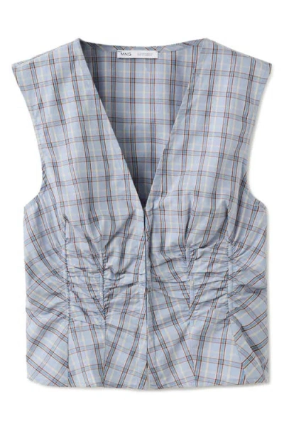 Mango Ruched Sleeveless Top In Blue