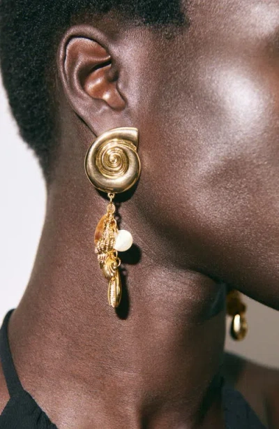 Mango Shell Pendant Drop Earrings In Gold