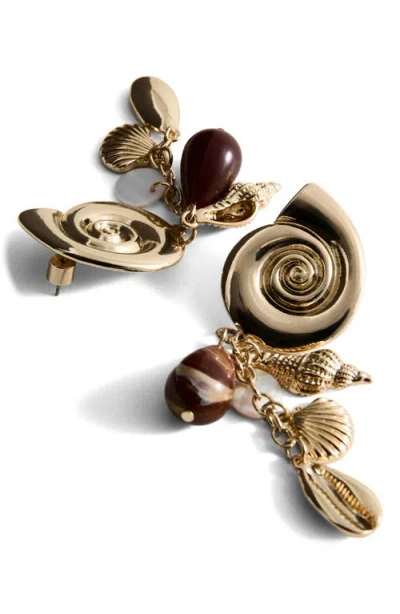 Mango Shell Pendant Drop Earrings In Gold