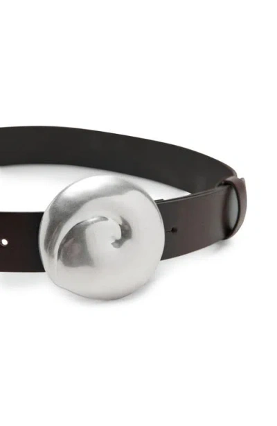 Mango Shell Buckle Leather Belt In Black