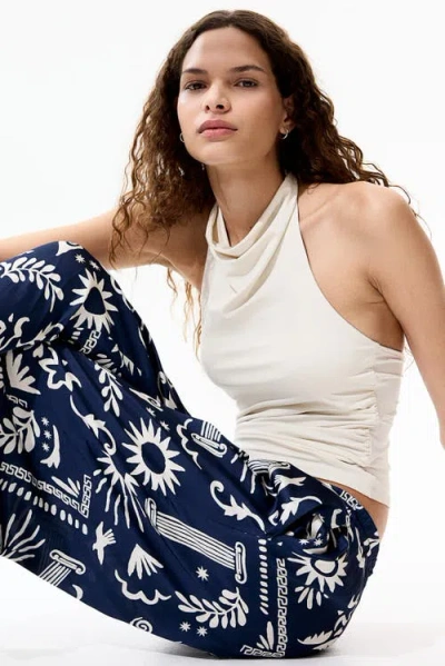 H&m Satin Drawstring Trousers In Multi