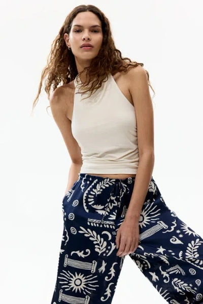H&m Satin Drawstring Trousers In Multi