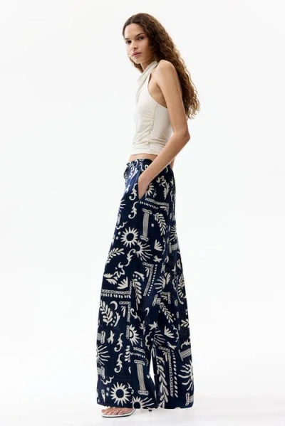 H&m Satin Drawstring Trousers In Multi